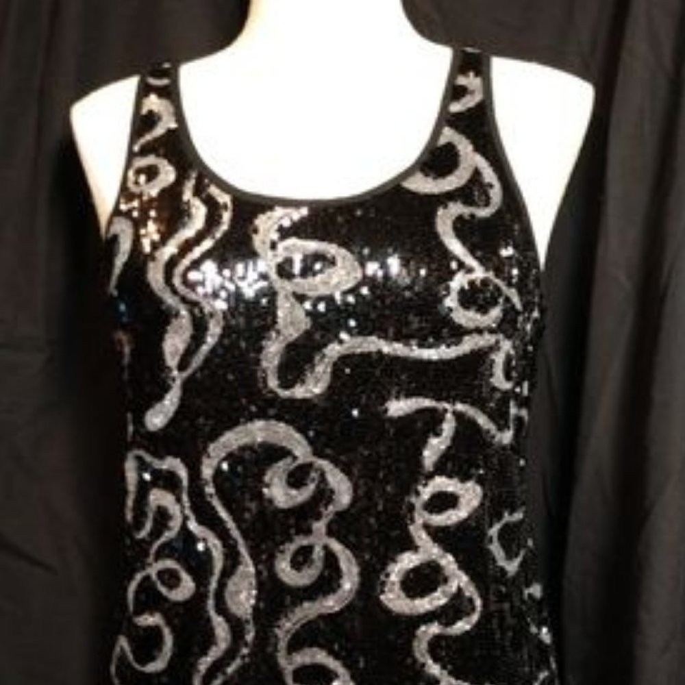 Comfy sparkly silver & black sequin tanktop -L